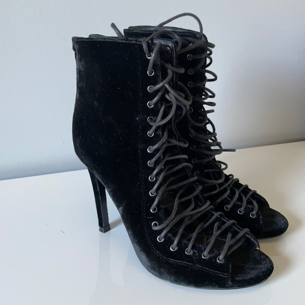 Kendall + Kylie black velvet heel booties